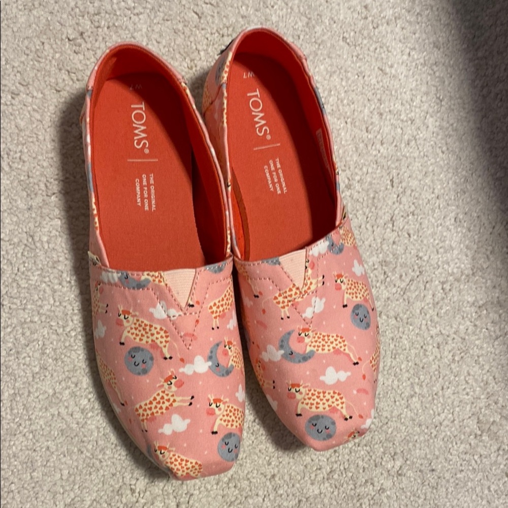 TOMS Pink Animal Print Slip-Ons